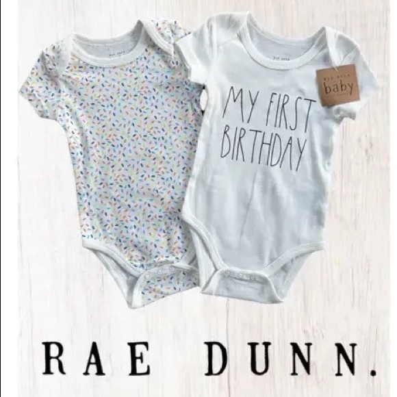 SOLD🎂✨Rae Dunn My First Birthday & Sprinkles Baby Bodysuits 2Pack Short Sleeve - Picture 3 of 10